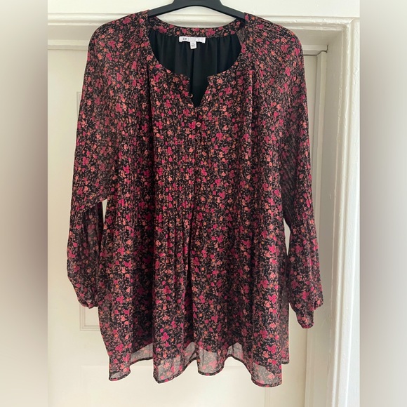 DR2 Women's Size 2X Floral Print Chiffon Blouse - Picture 1 of 7